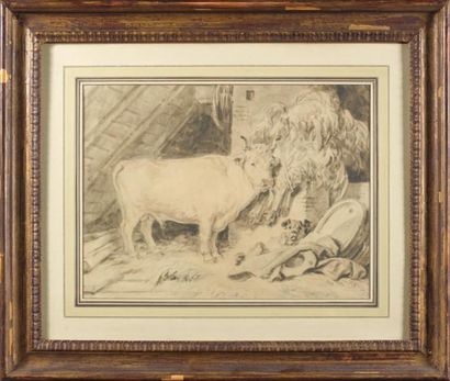 Attribué à Jean Honoré FRAGONARD (Grasse 1732 - Paris 1806) Le taureau à l'étable...