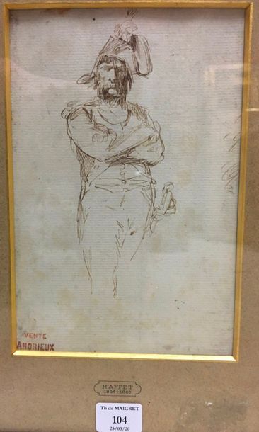 CLÉMENT AUGUSTE ANDRIEUX (PARIS 1829 - SAMOIS 1880) 
Un grognard
Plume et encre brune....