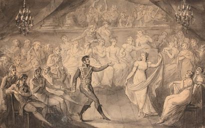 Attribué à Louis Philibert DEBUCOURT (1755-1832) 
La danse
Plume et encre noire et...