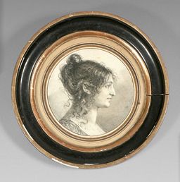 Ecole FRANCAISE vers 1800 
Portrait of a woman in profile
Black stone and grey wash.
D:...