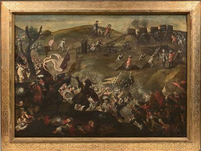 École AUTRICHIENNE vers 1650 
Scenes of battles of the Christians against the Turks
Pair...