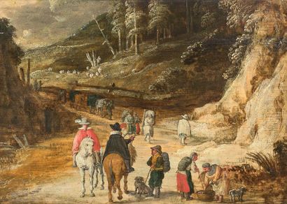 École FLAMANDE du XVIIe siècle, suiveur de Jan BRUEGHEL le VIEUX Travellers and peasants...