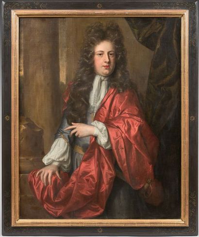 Attribué à Gottfried KNELLER (1646-1723) 
Portrait d'homme en rouge
Toile.
115 x...