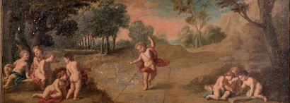 Attribué à Nicolas René JOLLAIN (1732-1804) 
Putti jouant
Trois toiles.
(Manques...