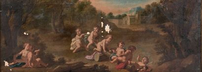 Attribué à Nicolas René JOLLAIN (1732-1804) 
Putti playing
Three Canvas.
(Shortages...