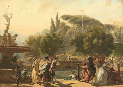 Henri BARON (Besançon 1816 - Genève 1885) 
Water games in a park
Board, one board,...