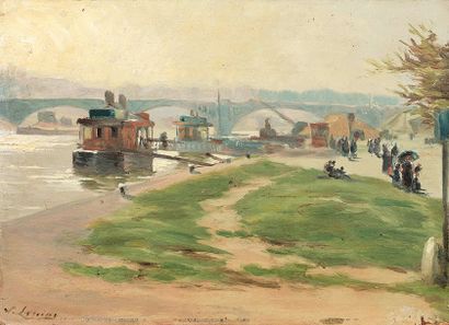 Stanislas LEPINE (Caen 1835 - Paris 1892) 
Bord de Seine
Carton. Signé en bas à gauche...