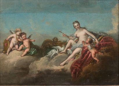 École FRANçAISE du XVIIIe siècle, entourage de François BOUCHER Venus and Love
Canvas,...