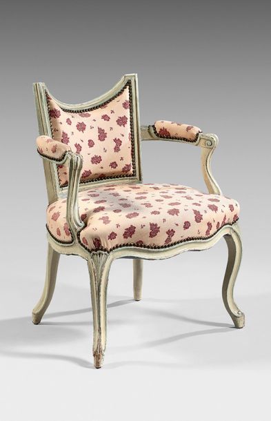 null Moulded, sculpted, cream lacquered beechwood armchair with blue rechampi. Whiplash...