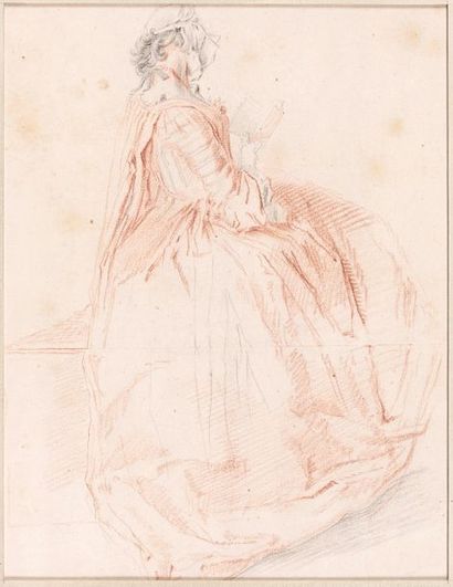 Jacques André PORTAIL (Brest 1695-Versailles 1759) 
Study of a young girl reading
Black...