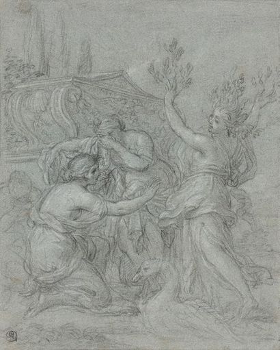 Attribué à Michel CORNEILLE II (1642-1708) 
Daphné et ses compagnes devant un tombeau
Pierre...
