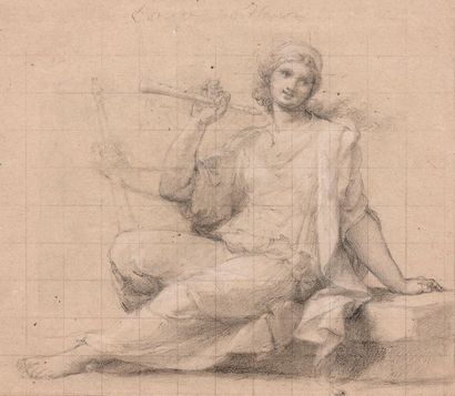 Tommaso CONCA (Gaëte ? - Rome 1815) 
Étude de femme à la flûte
Pierre noire et rehauts...