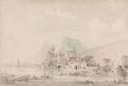 Louis Gabriel MOREAU dit l'Aîné (Paris 1740-1806) 
Paysage au château fort et aux...