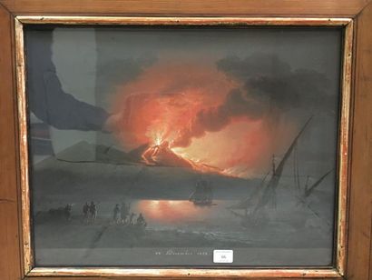 École Napolitaine du XIXe siècle 
Vesuvius erupting at night, December 22, 1832
Gouache....