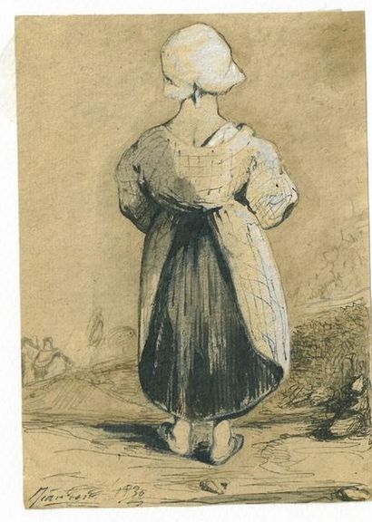 Antoine Alphonse MONTFORT (Paris 1882 - 1884) 
Small peasant girl with back
Plume...