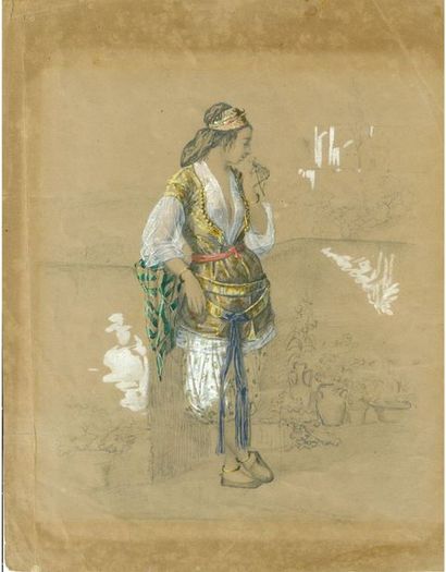 École Française du XIXe siècle 
Study for a young oriental
girl Black pencil, watercolour...