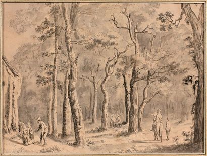 Jean-Jacques de BOISSIEU (Lyon 1736-1810) 
Walkers in an undergrowth
Black pen and...