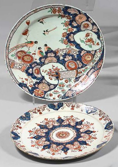 DELFT Four earthenware plates with imari decoration in blue, red and gold called...