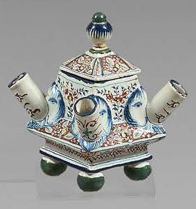 DELFT Small tulipière covered with four earthenware tubes with polychrome decoration...