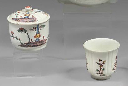 SAINT-CLOUD Sugar bowl and its lid and a cup with a flared rim with a contoured shape,...
