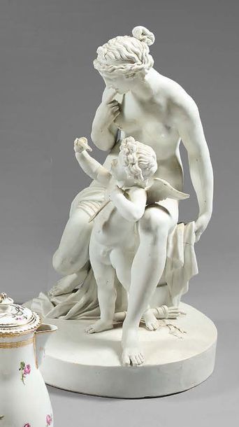 PARIS Biscuit group representing an allegory of love: an ancient Venus sitting on...