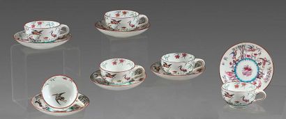 MINTON Porcelain tea service with polychrome decoration printed with waders in landscapes...
