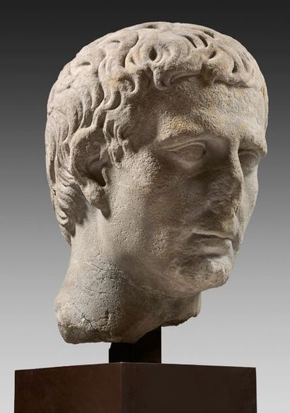  Head of Augustus Grey Marble. Cracks and restorations. Roman art, AH 27-17 BC: 33...