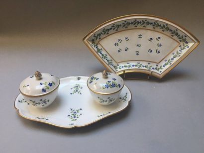 PARIS Double jam covered in porcelain on an oval adherent tray decorated with green,...
