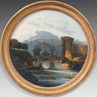 École FRANÇAISE de la fin du XVIIIe siècle 
Aqueduct and fortified
castle Oil on...