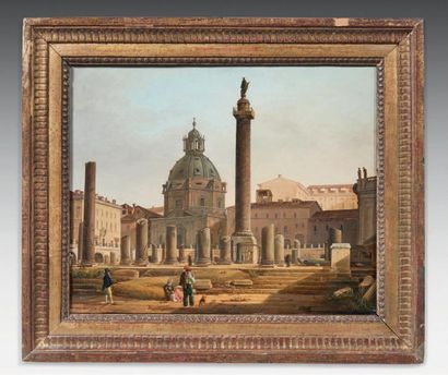 Achile ETNA MICHALLON (1796-1822) 
Colonne Trajane à Rome
Huile sur toile, localisée...