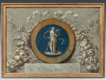 Ecole FRANCAISE vers 1800 
Allegorical figures in a garland of flowers
Pair of original...