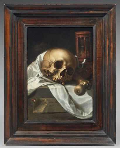 Abraham BLOEMAERT (Gorinchem, 1566 - Utrecht, 1651) 
Nature morte au crâne, os et...