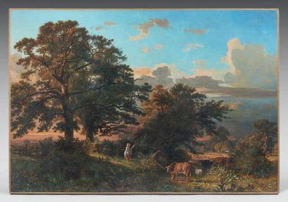 Ecole ALLEMANDE du début du XIXe siècle 
Bergère dans un paysage
Sur sa toile d'origine....