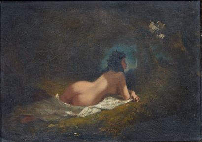 NON VENUE André Emile LARCHER (Actif en France vers 1879-1896) 
Femme nue étendue
Panneau,...