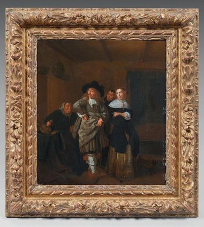 Attribué à MOLENAER Jan Miense (Haarlem, 1609-1610 - id.; 1668) 
Couple d'élégants...