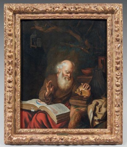 STAVEREN Johan Adriaensz van (Attribué à) (Leyde, 1613-1614 - id.; 1669) 
Saint Jerome
Oil...
