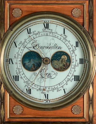 null Rare regulator with circular dial in agglomerated glass, signed "Dourdoullion...