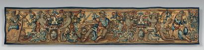 null Rare et large bandeau de tapisserie représentant Mars, dieu de la Guerre, d'après...