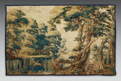 null Tapestry known as "fine greenery" decorated with a pond with the flight of a...