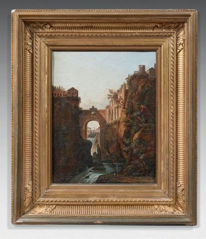 Ecole FRANCAISE vers 1800 
View of Tivoli with a gallant
scene Original oil on canvas.
36,5...