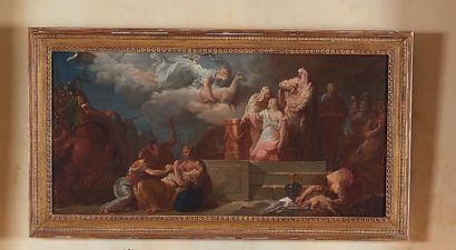 Ecole Francaise vers 1780 
Le sacrifice d'Iphigénie
Huile sur toile.
43 x 89 cm