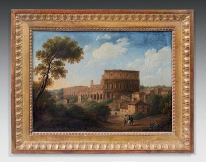 ÉCOLE ITALIENNE VERS 1790 
Vue du Colisée à Rome
Huile sur toile.
27,5 x 37,5 cm