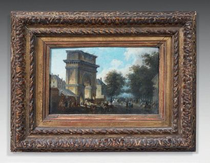 Pierre-Antoine DEMACHY (1723-1807) 
Paris, Porte Saint-Martin
Oil on panel.
10.5...