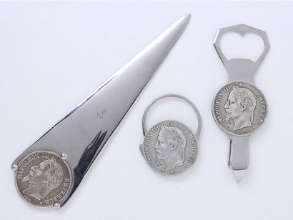 null Lot en argent (800°/°°) et métal argenté composé d'un coupe-papier, d'un décapsuleur...