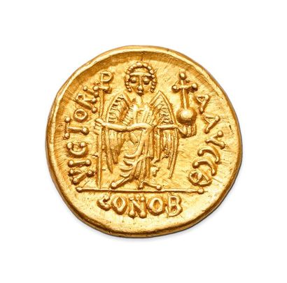 null PHOCAS (602-610)
Solidus. Carthage. 4,52 g.
Son buste couronné de face tenant...