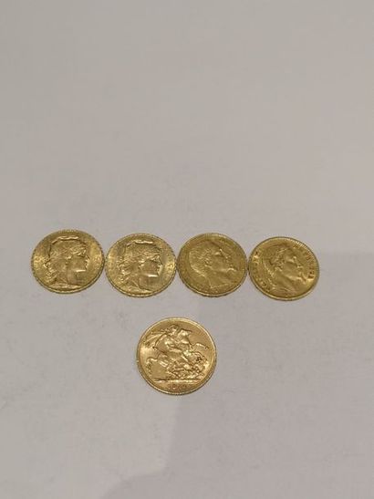 Lot de 5 pièces en or comprenant :
4 pièces...