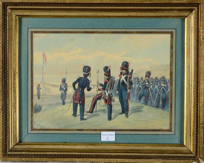 null Dessin aquarellé : régiment d'artillerie de la garde impériale du Second-Empire ,...