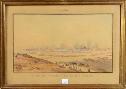 null Th. Jung (1803/1865), dessin aquarellé : ''Bataille de Ratisbonne, le 23 avril...