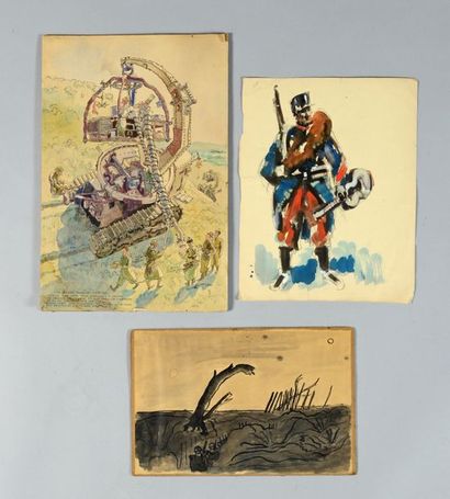 null Important batch of military drawings and engravings, about 40 pieces. 19th and...