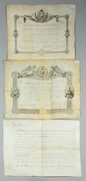 null Deux brevets de l'ordre de la Légion d'honneur sur parchemin, l'un de chevalier...
